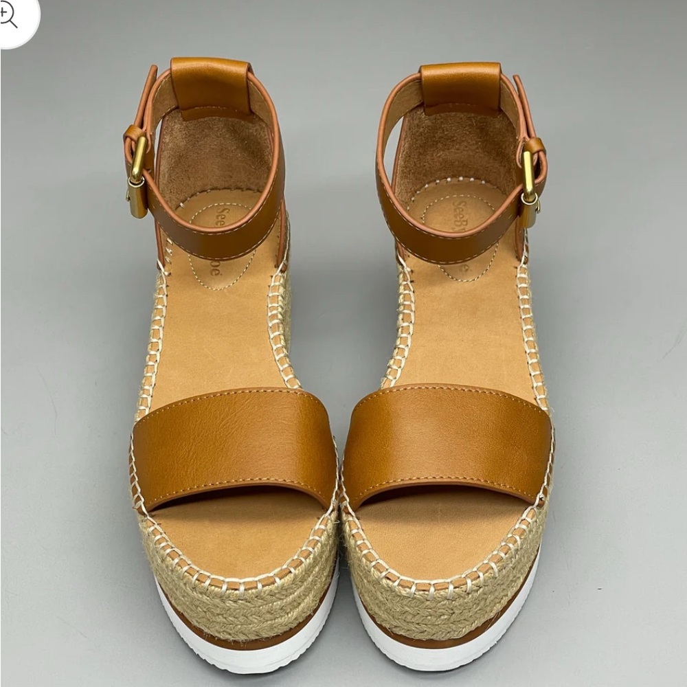 SEE BY CHLOÉ Glyn flatform Texan Calf Skin Espadrilles in Tan Sandals - Picture 6 of 10